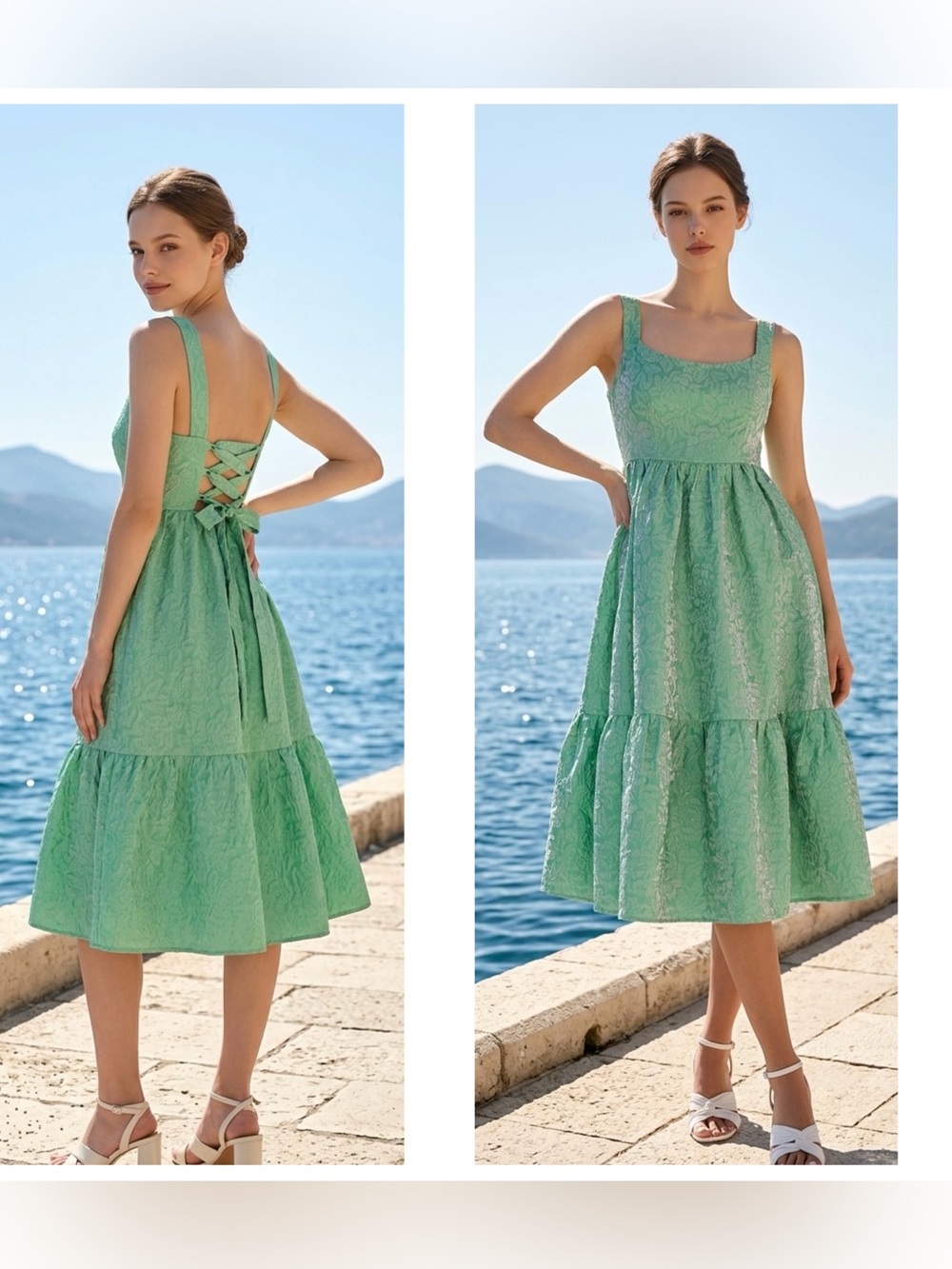 Lulu's Women Sz XL Mint Green eyelet Lace Tiered Midi Dress with Square Neck NWT
